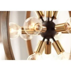 Possini Euro Stedman 25" 12-Light Gold And Wood Sputnik Orb Chandelier