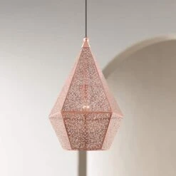 Aberdeen 14 1/2" Wide Rose Gold Diamond-Shaped Pendant Light