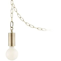 Antique Brass Plug-In Hanging Swag Chandelier With Milky G25 LED Bulb