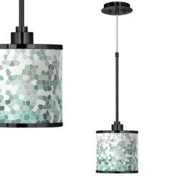 Aqua Mosaic Giclee Black Mini Pendant Light