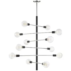 Astrid 36"W Polished Nickel And Black 12-Light Chandelier