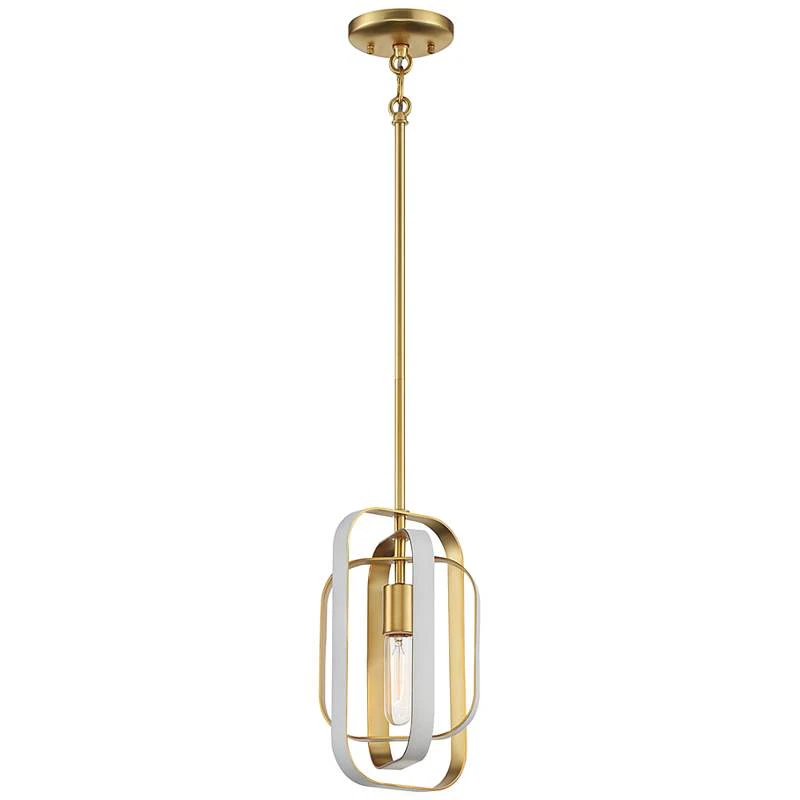 Aureum 7"W Honey Gold And White Open Cage Mini Pendant Light 4 Aureum 7"W Honey Gold And White Open Cage Mini Pendant Light - Image 4