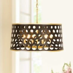 Bailey 24" Wide Matte Black Gold 6-Light Drum Pendant