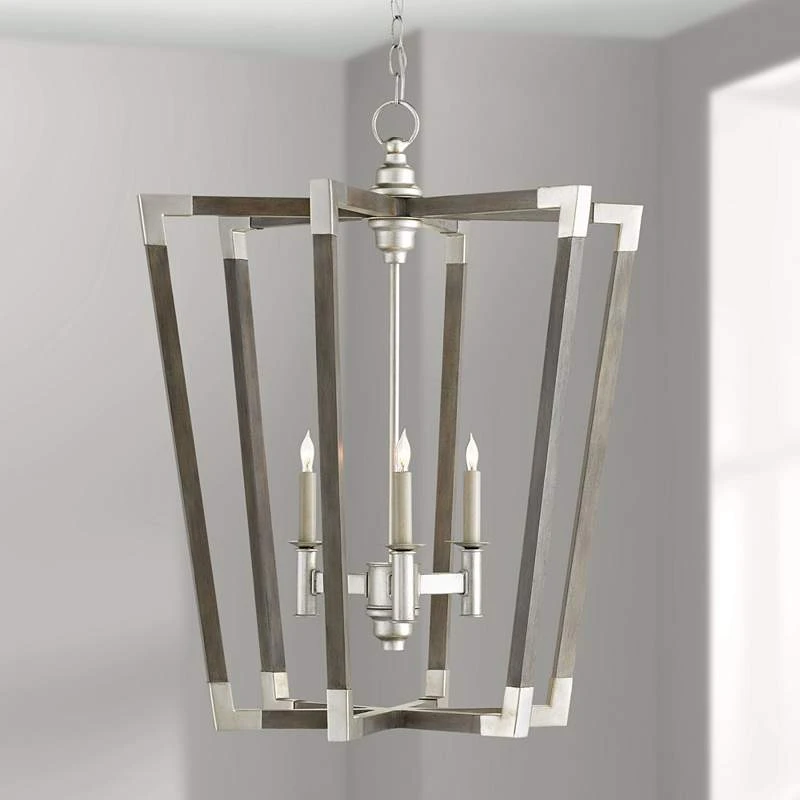 Bastian 23 1/2"W Chateau Gray Silver 3-Light Foyer Pendant 1 Bastian 23 1/2"W Chateau Gray Silver 3-Light Foyer Pendant