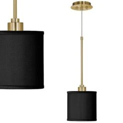 Black Faux Silk Giclee Gold Mini Pendant Light