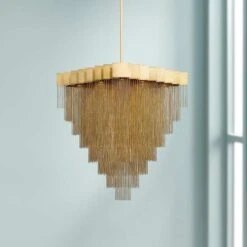 Bloomfield 31" Wide Antique Brush Gold LED Pendant Light