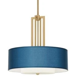 Blue Faux Silk Carey 24" Gold 4-Light Chandelier