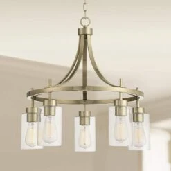 Caleb 22 3/4" Wide Gold Glass Wagon Wheel 5-Light Chandelier