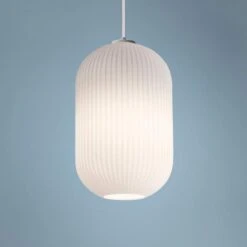 AFX Callie 9" Wide Frosted White Ribbed Glass Mini Pendant
