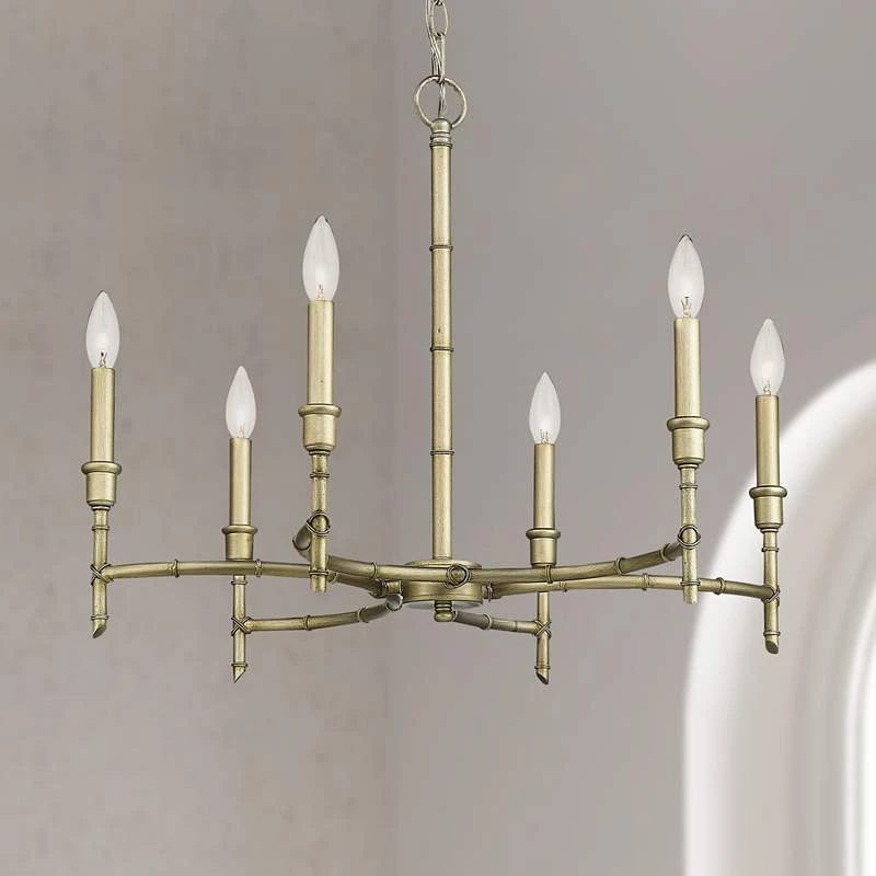Golden Lighting Cambay 25" Wide White Gold Metal 6-Light Chandelier 1 Golden Lighting Cambay 25" Wide White Gold Metal 6-Light Chandelier