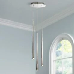 Cascade 12"W Nickel W/ Clear Crystal LED Multi Light Pendant