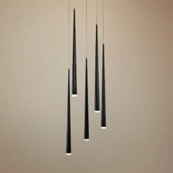 Cascade 17" Wide Matte Black LED 5-Light Multi Light Pendant