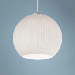 AFX Cleo 12 1/2" Wide Frosted White Ribbed Glass Pendant Light