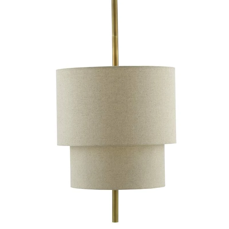 Combermere 19" Wide Antique Brass And Linen Pendant Light 3 Combermere 19" Wide Antique Brass And Linen Pendant Light - Image 3