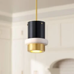 Corbett Beckenham 8" Wide Polished Brass Black Mini Pendant