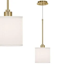 Cream Faux Silk Giclee Gold Mini Pendant Light