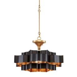 Currey And Company Grand Lotus 20 1/4" Black And Gold Small Chandelier