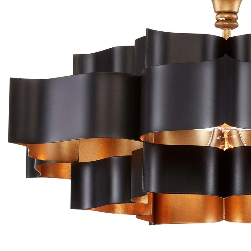 Currey And Company Grand Lotus 20 1/4" Black And Gold Small Chandelier 2 Currey And Company Grand Lotus 20 1/4" Black And Gold Small Chandelier - Image 2