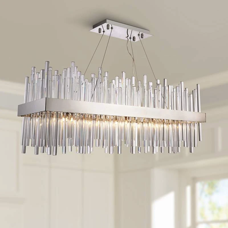 Dallas 36"W Chrome Crystal Kitchen Island Light Chandelier 1 Dallas 36"W Chrome Crystal Kitchen Island Light Chandelier