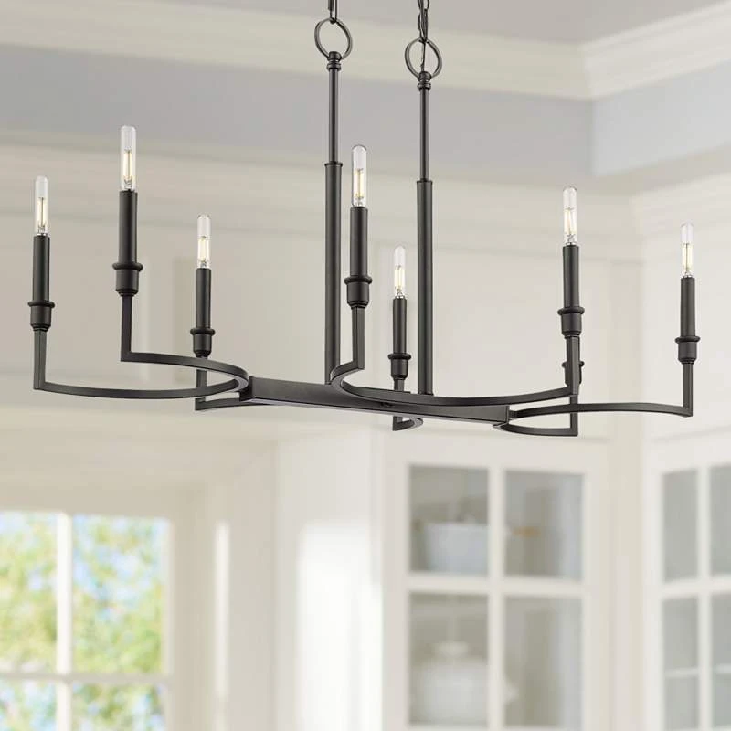 Golden Lighting Ellyn 35 1/4"W Matte Black 8-Light Linear Island Pendant 1 Golden Lighting Ellyn 35 1/4"W Matte Black 8-Light Linear Island Pendant