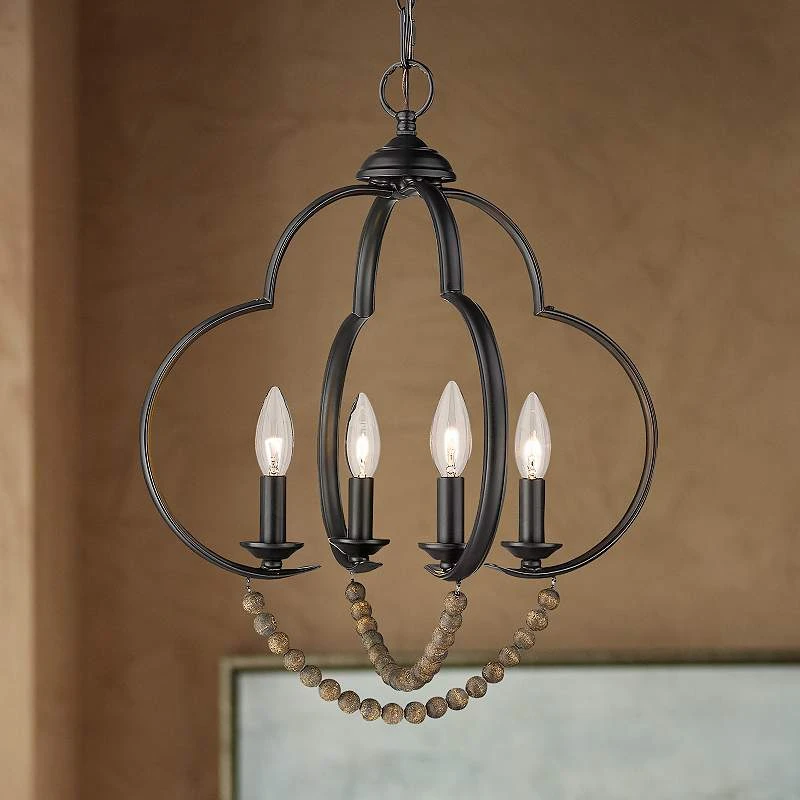 Golden Lighting Flori 17" Wide Matte Black Wood Beads 4-Light Pendant 1 Golden Lighting Flori 17" Wide Matte Black Wood Beads 4-Light Pendant