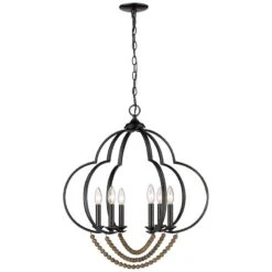 Golden Lighting Flori 24 1/4" Wide Matte Black Wood Beads 6-Light Pendant 9 Golden Lighting Flori 24 1/4" Wide Matte Black Wood Beads 6-Light Pendant -Modern Lamp Shop flori 24 and one quarter inch wide matte black wood beads 6 light pendant 055c2views3