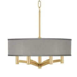Gray Faux Silk Ava 6-Light Gold Pendant Chandelier