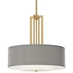 Gray Faux Silk Carey 24" Gold 4-Light Chandelier
