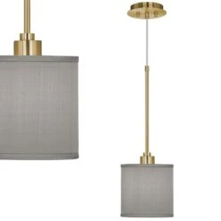 Gray Faux Silk Giclee Gold Mini Pendant Light