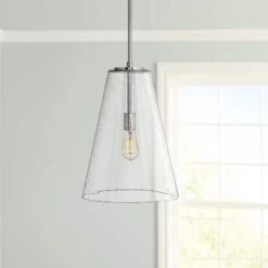 Hinkley Vance 13"W Polished Nickel And Glass Pendant Light