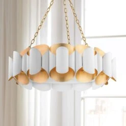 Hudson Valley Banks 34 1/2"W Gold Leaf And White Chandelier