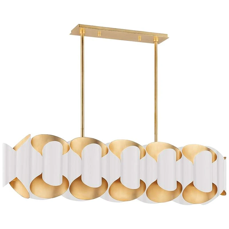 Hudson Valley Banks 46"W Gold Leaf And White Island Pendant 2 Hudson Valley Banks 46"W Gold Leaf And White Island Pendant - Image 2