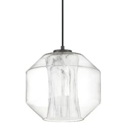 I-Biza 9 1/2"W Black W/ White Marble Shade LED Mini Pendant