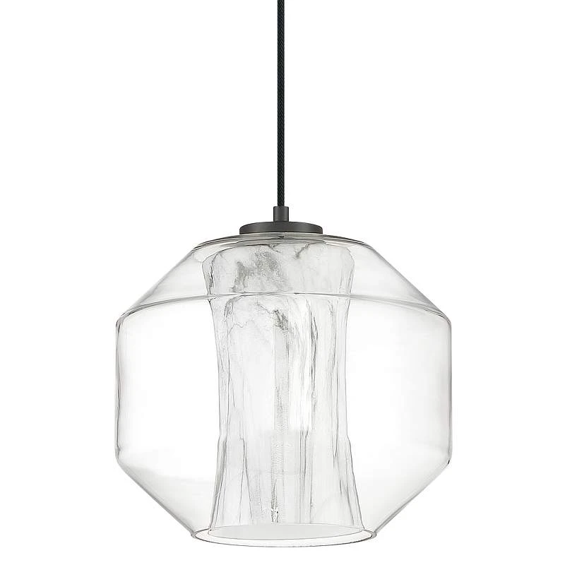 I-Biza 9 1/2"W Black W/ White Marble Shade LED Mini Pendant 1 I-Biza 9 1/2"W Black W/ White Marble Shade LED Mini Pendant