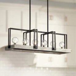 Laya 38 3/4"W Bronze W/ Wood Kitchen Island Light Chandelier