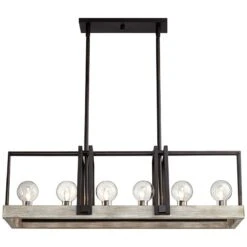 Laya 38 3/4"W Bronze W/ Wood Kitchen Island Light Chandelier -Modern Lamp Shop laya 38 and three quarter inchw bronze w wood kitchen island light chandelier 71d72views4