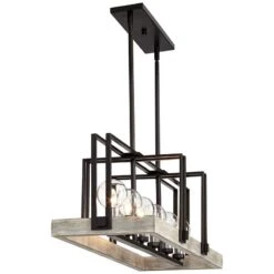 Laya 38 3/4"W Bronze W/ Wood Kitchen Island Light Chandelier -Modern Lamp Shop laya 38 and three quarter inchw bronze w wood kitchen island light chandelier 71d72views5