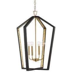 Maren 20" Wide Black And Brass Pendant Modern Chandelier