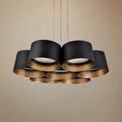 Marimba 17 3/4"W Black And Gold Leaf 7-Light LED Pendant