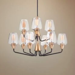 Maxim Goblet 27" Wide Bronze And Brass 9-Light Chandelier