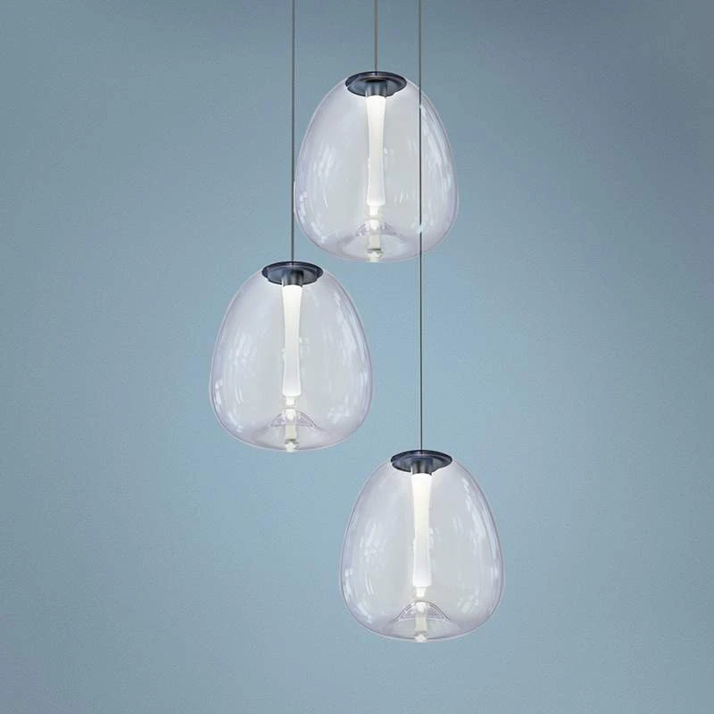 Mela 20"W 3-Light Black LED Pendant W/ Dichroic Glass Shade 1 Mela 20"W 3-Light Black LED Pendant W/ Dichroic Glass Shade