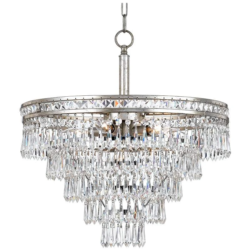Mercer 20"W Olde Silver And Crystal Convertible Chandelier 2 Mercer 20"W Olde Silver And Crystal Convertible Chandelier - Image 2