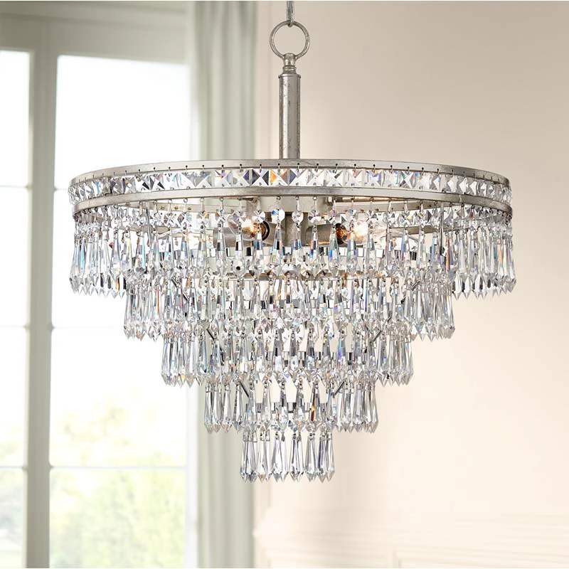 Mercer 20"W Olde Silver And Crystal Convertible Chandelier 1 Mercer 20"W Olde Silver And Crystal Convertible Chandelier