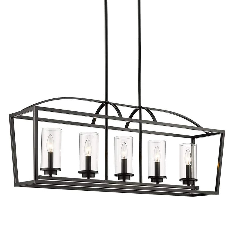 Golden Lighting Mercer 38 1/4"W Matte Black 5-Light Linear Island Pendant 2 Golden Lighting Mercer 38 1/4"W Matte Black 5-Light Linear Island Pendant - Image 2