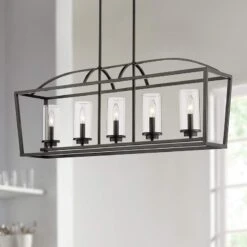 Golden Lighting Mercer 38 1/4"W Matte Black 5-Light Linear Island Pendant