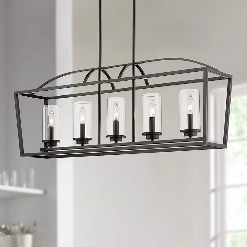 Golden Lighting Mercer 38 1/4"W Matte Black 5-Light Linear Island Pendant 1 Golden Lighting Mercer 38 1/4"W Matte Black 5-Light Linear Island Pendant
