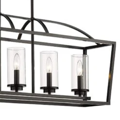 Golden Lighting Mercer 38 1/4"W Matte Black 5-Light Linear Island Pendant 6 Golden Lighting Mercer 38 1/4"W Matte Black 5-Light Linear Island Pendant -Modern Lamp Shop mercer 38 and one quarter inchw matte black 5 light linear island pendant 089f2views1