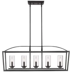 Golden Lighting Mercer 38 1/4"W Matte Black 5-Light Linear Island Pendant 7 Golden Lighting Mercer 38 1/4"W Matte Black 5-Light Linear Island Pendant -Modern Lamp Shop mercer 38 and one quarter inchw matte black 5 light linear island pendant 089f2views2