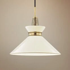 Mitzi Kiki 14" Wide Aged Brass And Cream Shade Modern Pendant Light