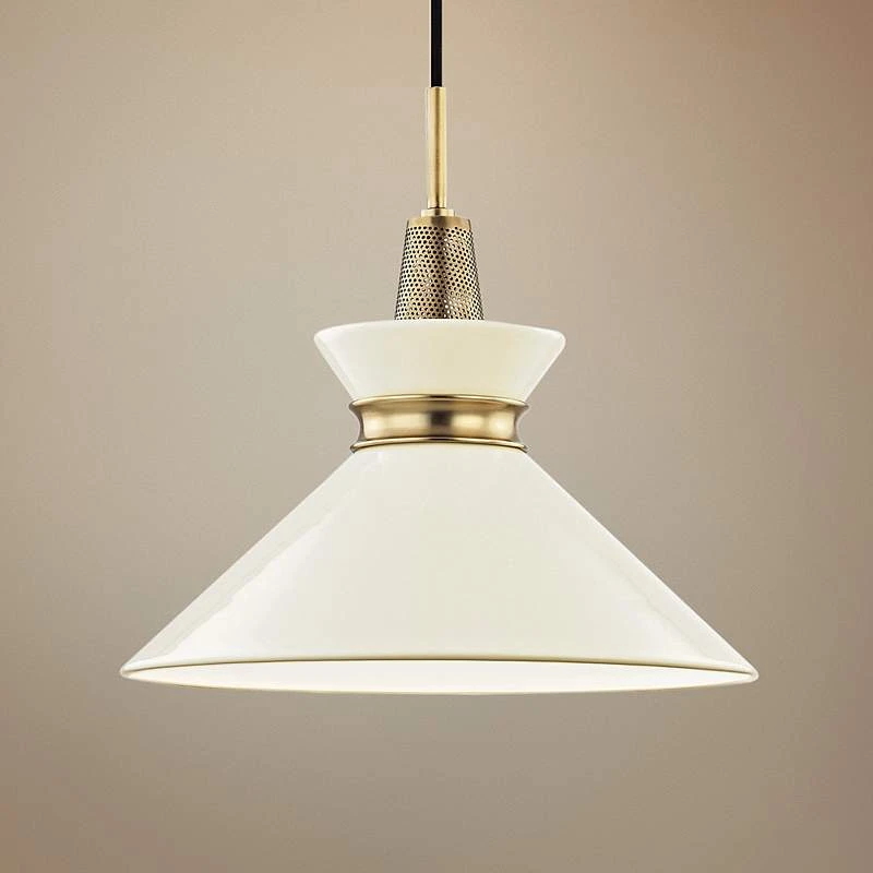 Mitzi Kiki 14" Wide Aged Brass And Cream Shade Modern Pendant Light 1 Mitzi Kiki 14" Wide Aged Brass And Cream Shade Modern Pendant Light
